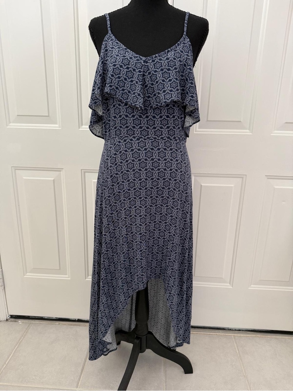 Rewind Navy Blue Floral Ruffle High-Low Dress